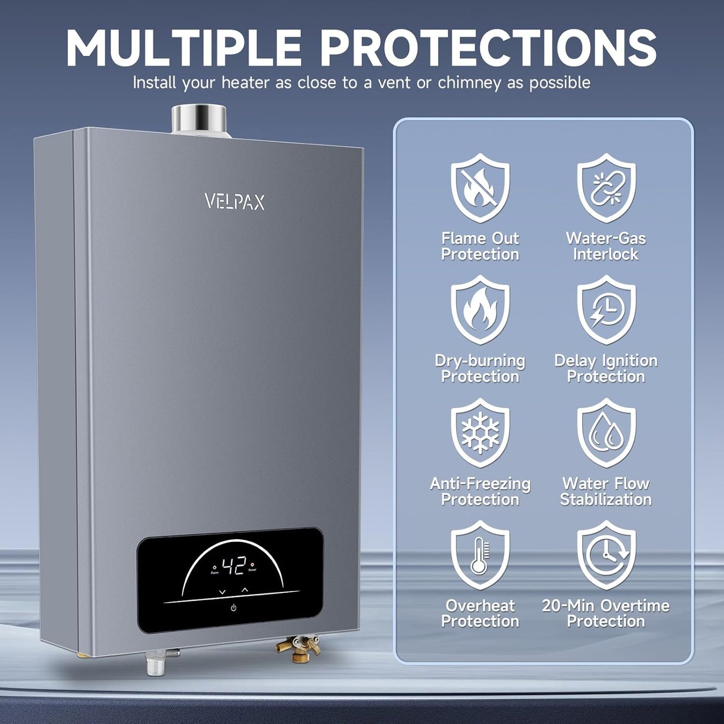 Natural Gas Tankless Water Heater,4.74GPM 18L Indoor,Instant Hot Gas water heater,Constant Natural Water Heater with Multi-Protection