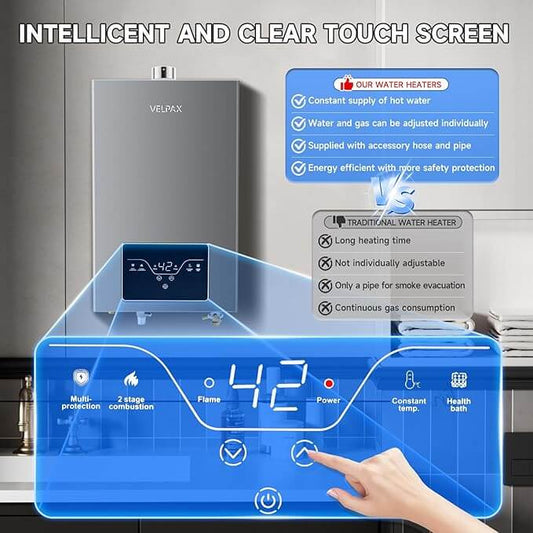 Natural Gas Tankless Water Heater, 4.21GPM 16L Indoor,Instant Hot Natural Gas Water Heater with Multi-Protection