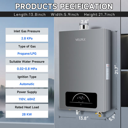 Propane Tankless Water Heater 4.74GPM 18L Indoor Constant propane water heater,lnstant Hot Propane Gas water heater with Multi-Protection