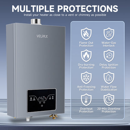 Natural Gas Tankless Water Heater, 4.21GPM 16L Indoor,Instant Hot Natural Gas Water Heater with Multi-Protection (Gray)