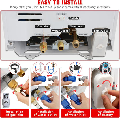 Tankless Water Heater Propane,2.64GPM 10L Outdoor Portable water heater,with 2 GPM Water Pump, Instant Propane water heater with Digital Display Multi-Protection for Camping Trips