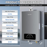 Natural Gas Tankless Water Heater,4.74GPM 18L Indoor,Instant Hot Gas water heater,Constant Natural Water Heater with Multi-Protection