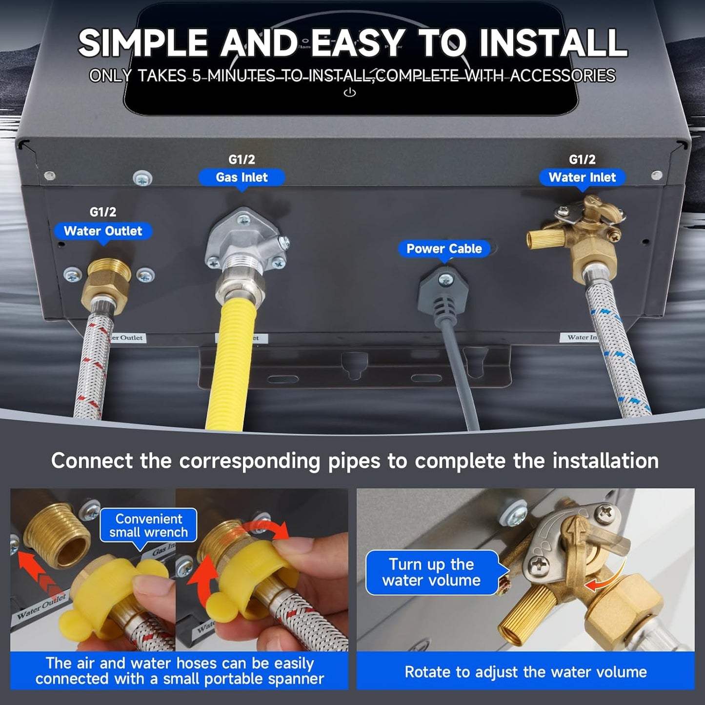 Natural Gas Tankless Water Heater,4.74GPM 18L Indoor,Instant Hot Gas water heater,Constant Natural Water Heater with Fahrenheit Digital Display,Multi-Protection