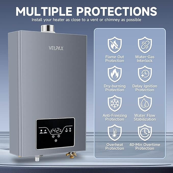 Natural Gas Tankless Water Heater, 4.21GPM 16L Indoor,Instant Hot Natural Gas Water Heater with Multi-Protection