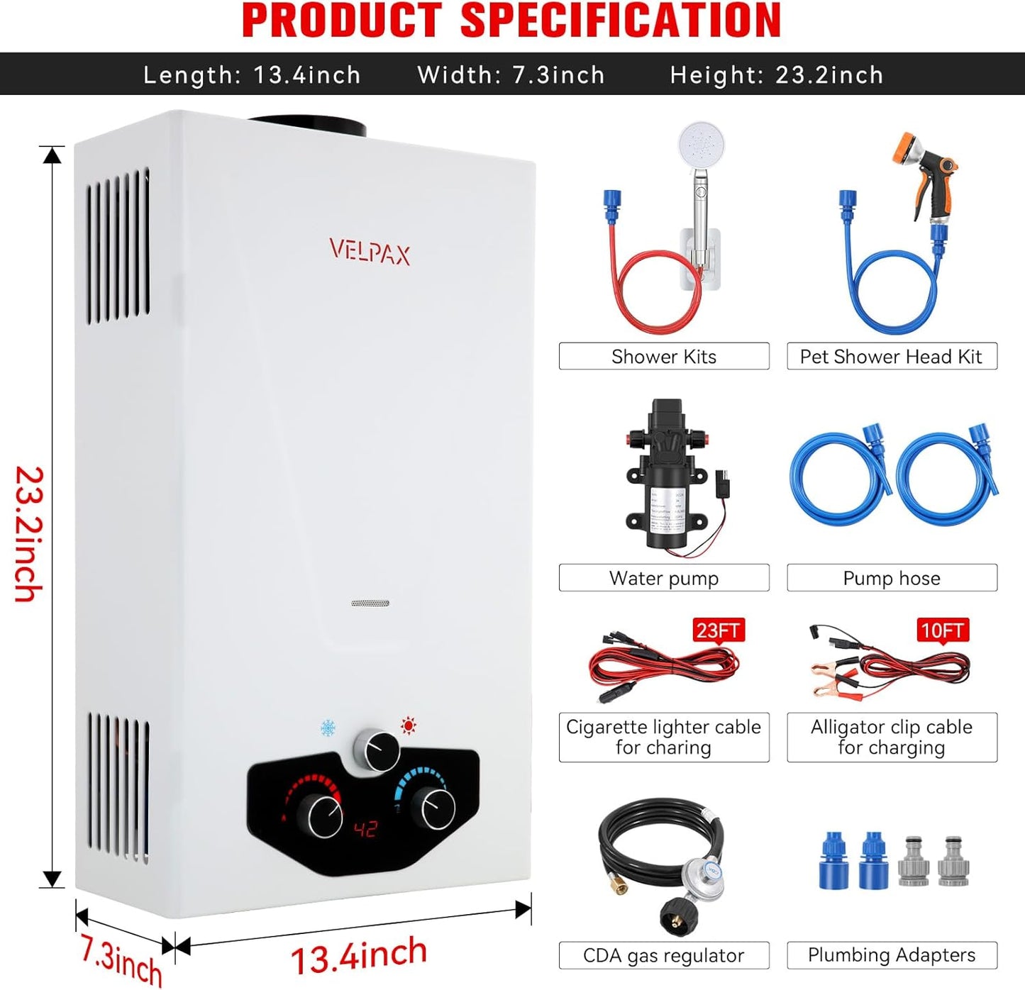 Tankless Water Heater Propane,2.64GPM 10L Outdoor Portable water heater,with 2 GPM Water Pump, Instant Propane water heater with Digital Display Multi-Protection for Camping Trips