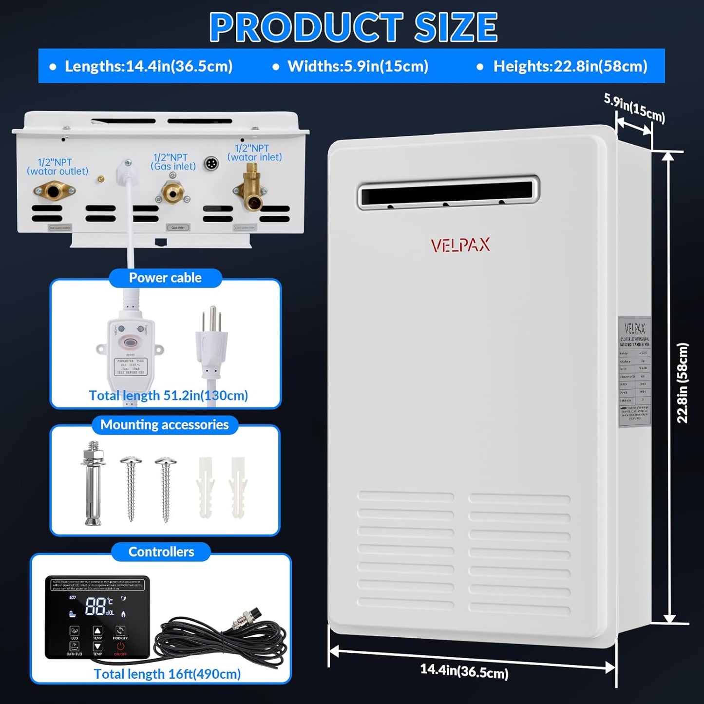 Propane Tankless Water Heater Outdoor,5.26GPM 20L Outdoor,Instant Hot Propane Gas Water Heater with Fahrenheit Digital Display,Multi-Protection