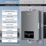 Natural Gas Tankless Water Heater, 4.21GPM 16L Indoor,Instant Hot Natural Gas Water Heater with Multi-Protection