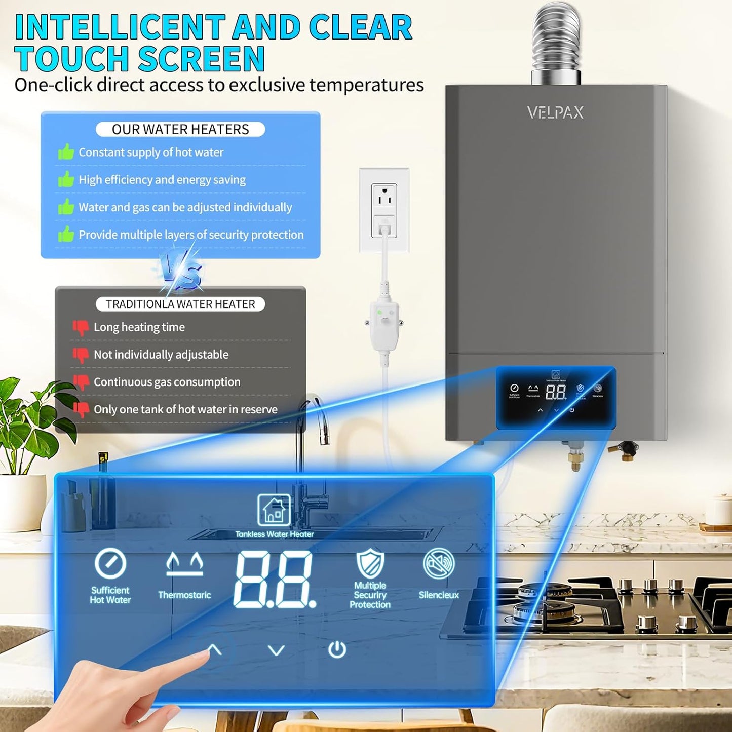 Tankless Water Heater Propane,Indoor 4.74GPM 18L,Constant propane water heater,Instant Hot Propane Gas Water Heater with Multi-Protection