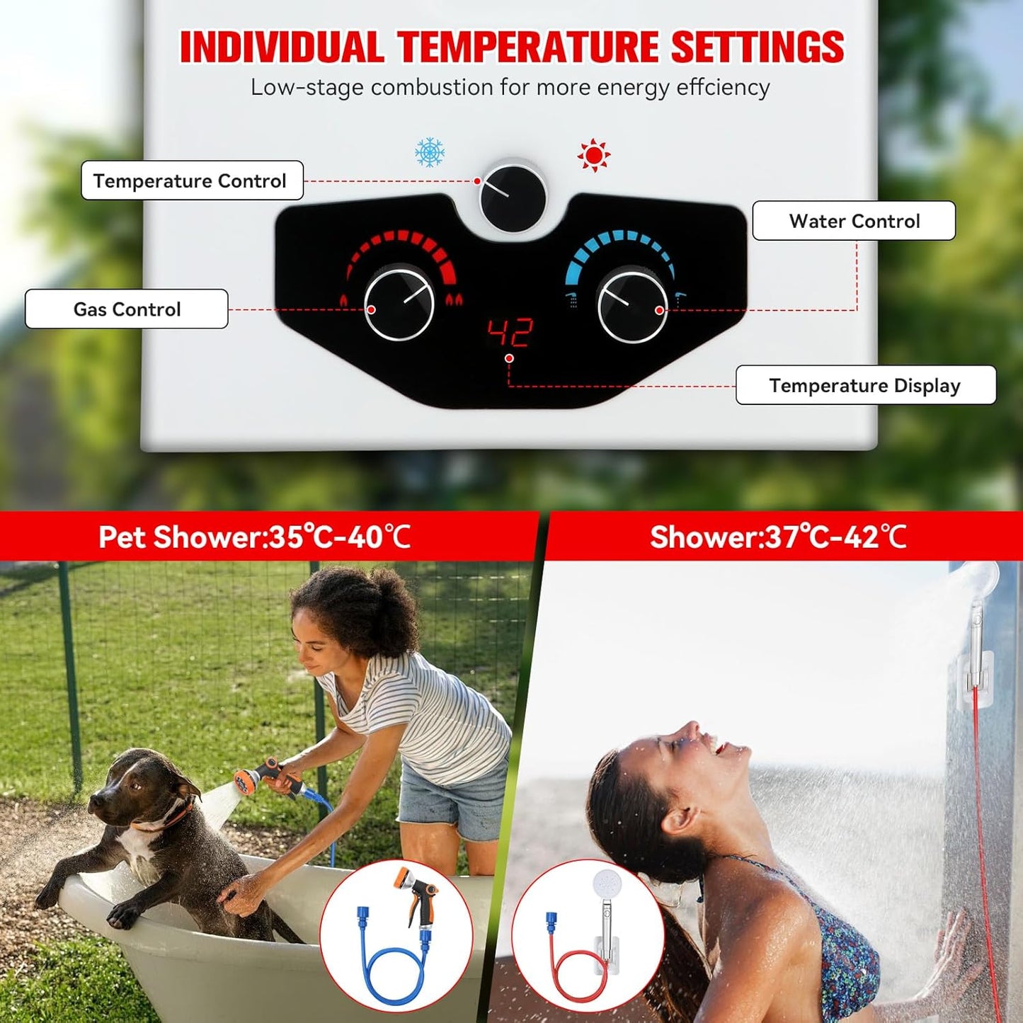 Tankless Water Heater Propane,2.64GPM 10L Outdoor Portable water heater,with 2 GPM Water Pump, Instant Propane water heater with Digital Display Multi-Protection for Camping Trips