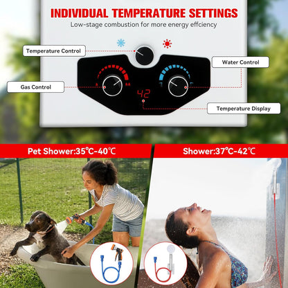 Tankless Water Heater Propane,2.64GPM 10L Outdoor Portable water heater,with 2 GPM Water Pump, Instant Propane water heater with Digital Display Multi-Protection for Camping Trips