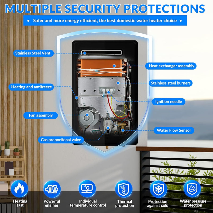 Outdoor Natural Gas Tankless Water Heater 20L (5.26 GPM), Instant Hot Water System for Home Shower & Bathroom
