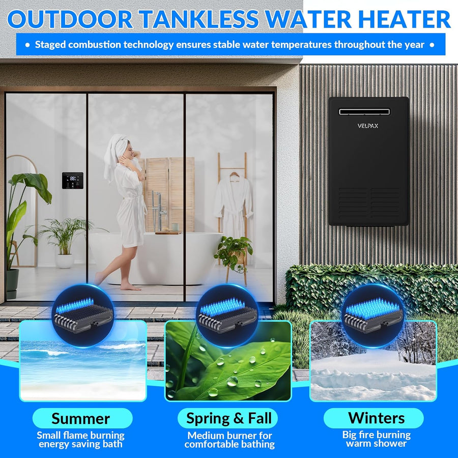 Outdoor Natural Gas Tankless Water Heater 20L (5.26 GPM), Instant Hot Water System for Home Shower & Bathroom