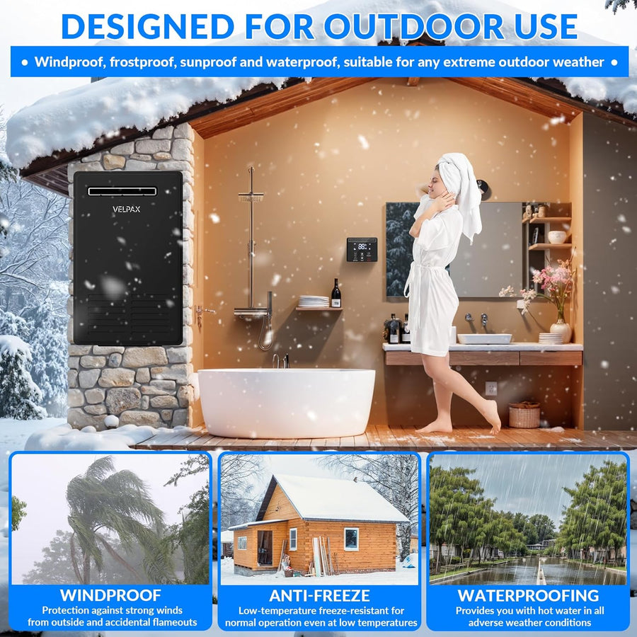Outdoor Natural Gas Tankless Water Heater 20L (5.26 GPM), Instant Hot Water System for Home Shower & Bathroom