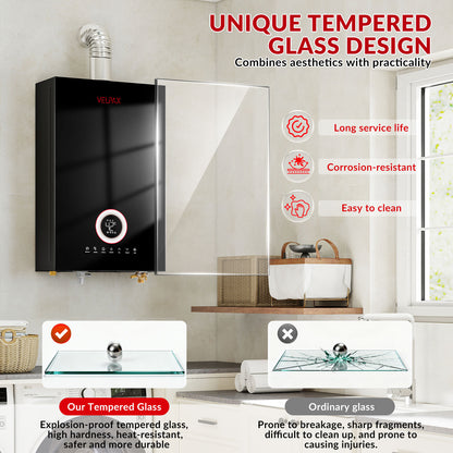 Tankless Water Heater Natural Gas, 4.21 GPM 16L Indoor Instant Hot Water Heater with Digital Fahrenheit Display Multi-Protection Constant Temperature for Home & Apartment