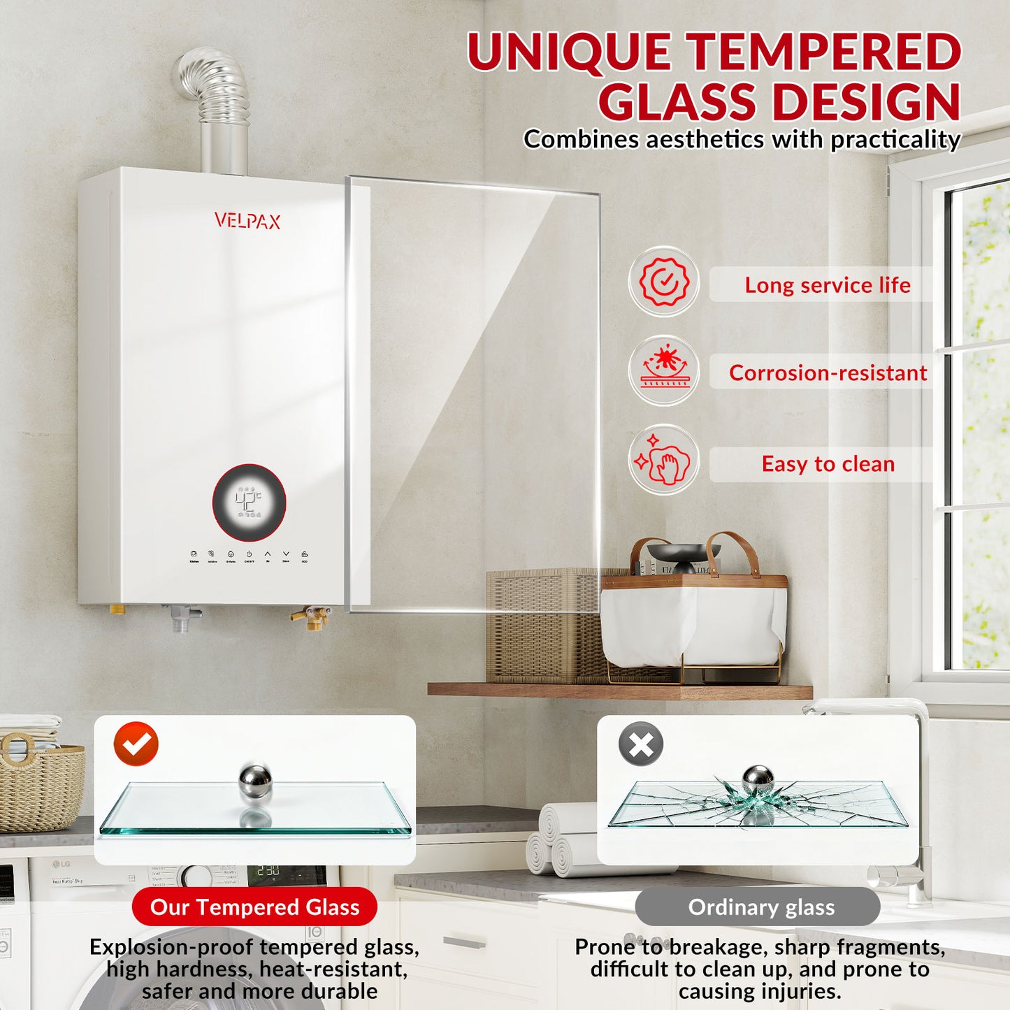 Tankless Water Heater Propane, 4.74 GPM 18L Indoor Instant Hot Water Heater with Digital Fahrenheit Display Multi-Protection Constant Temperature for Home & Apartment