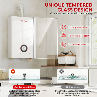 Tankless Water Heater Natural Gas, 4.74 GPM 18L Indoor Instant Hot Water Heater with Digital Fahrenheit Display Multi-Protection Constant Temperature for Home & Apartment