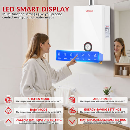 Tankless Water Heater Natural Gas, 4.74 GPM 18L Indoor Instant Hot Water Heater with Digital Fahrenheit Display Multi-Protection Constant Temperature for Home & Apartment